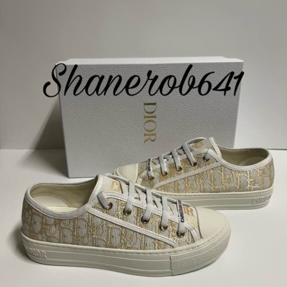 Christian Dior Walk’ N Dior S 38 Gold/ White Monogram Sneaker